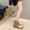 French Roman Casual Toe Sandals Women's 2025 Summer New Imitation Leather Fashion Belt Buckle Flat Bottom Retro Cool Boots