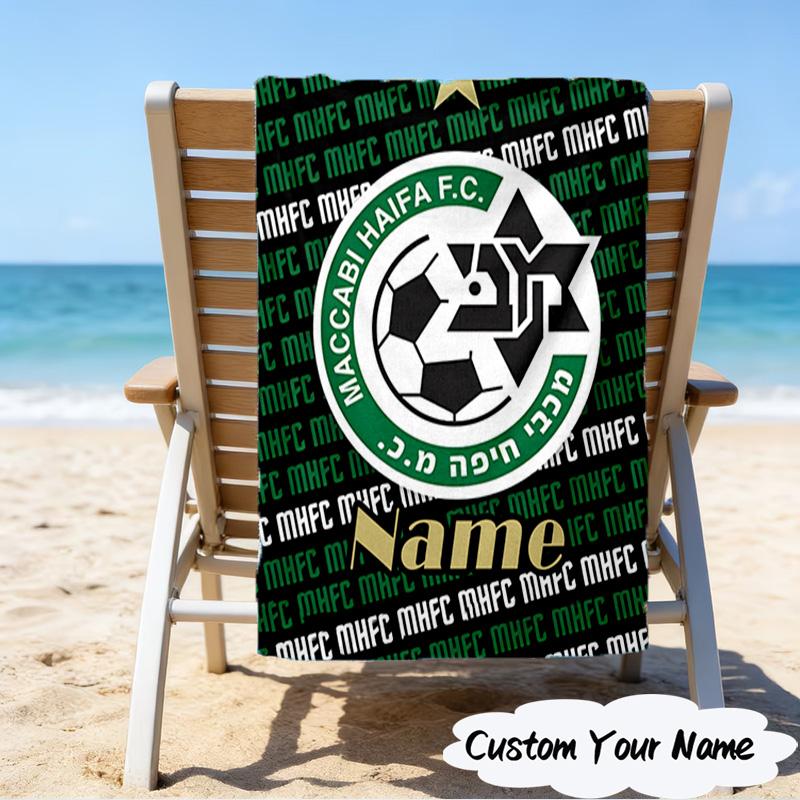 1PC Custom Name Beach Towel Maccabi FC Crest Beach Towel, Suitable for Camping, Travel, Beach Accessories, Super Absorbent, Family Gift
