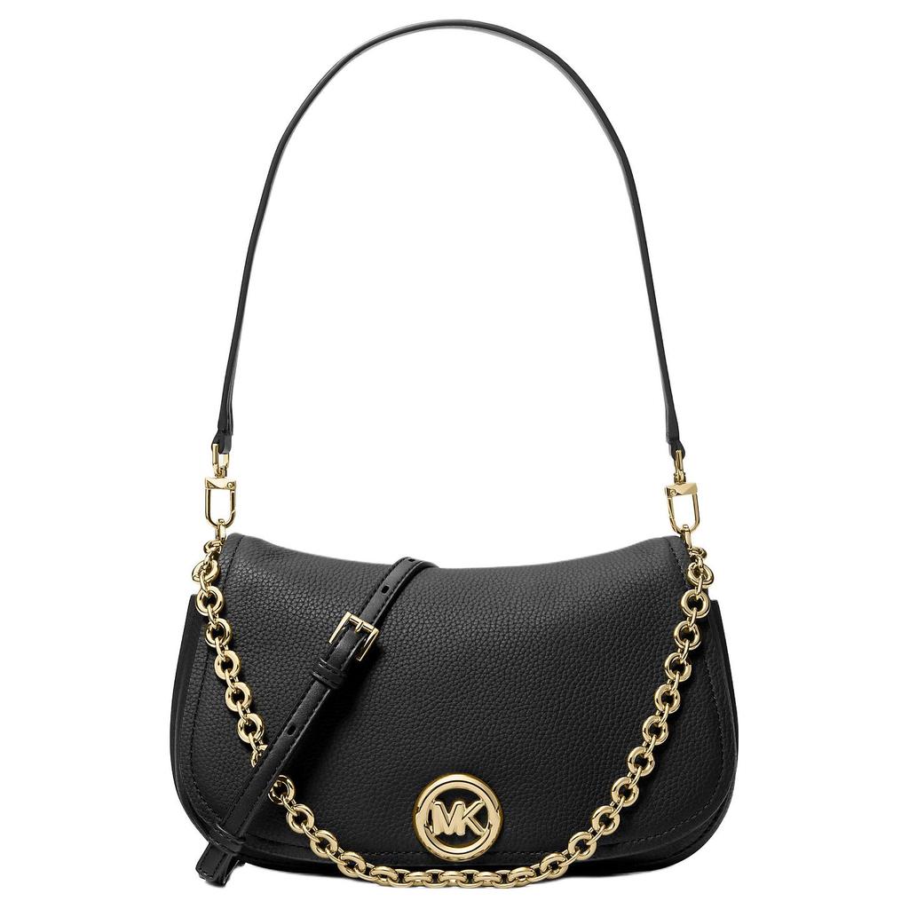 Michael Kors MK Nolita Gold Metal Trim Chain Shoulder Leather Shoulder Bag Medium Women shoulder bag Black 30R6GY5S2L-NERO