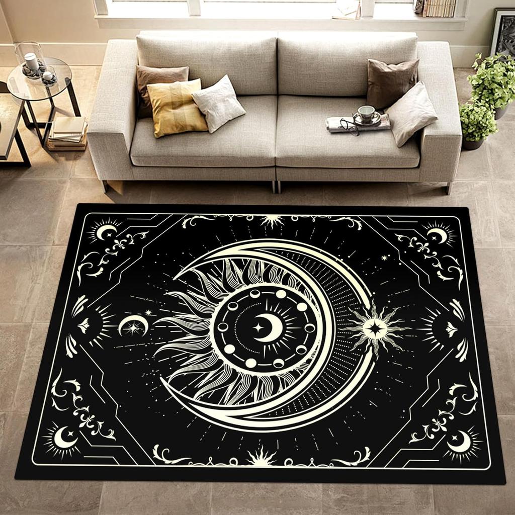 Moon and Snake Boho Area Rug, Non Slip Bohemian Design Rugs for Bedroom Living Room,Gothic Style Stars Floor Mat Pad Area Carpet