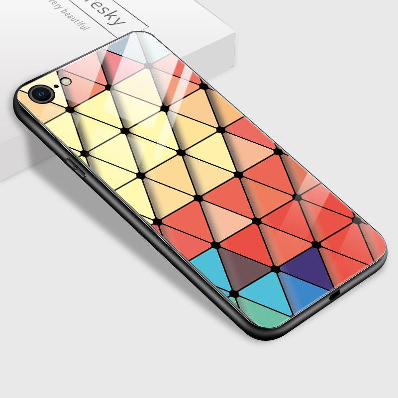Tempered Glass Phone Case for iPhone Samsung Galaxy Infinix TPU Soft Edge Fashion Geometric Patterns Shockproof Cover