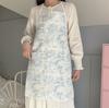 Хлопковый фартук для готовки в французском стиле с акварельным принтом, оборкой по нижнему краю, регулируемыми бретелями на шею и талию, для женщин