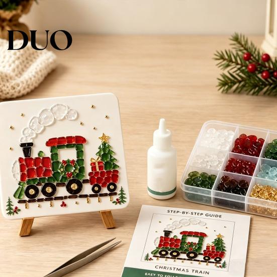 Beginner Friendly Craft Christmas DIY Mosaic Art Kit, Faux Sea Glass Santa Weekend Project Claus Snowman Crafting Kit for Adults