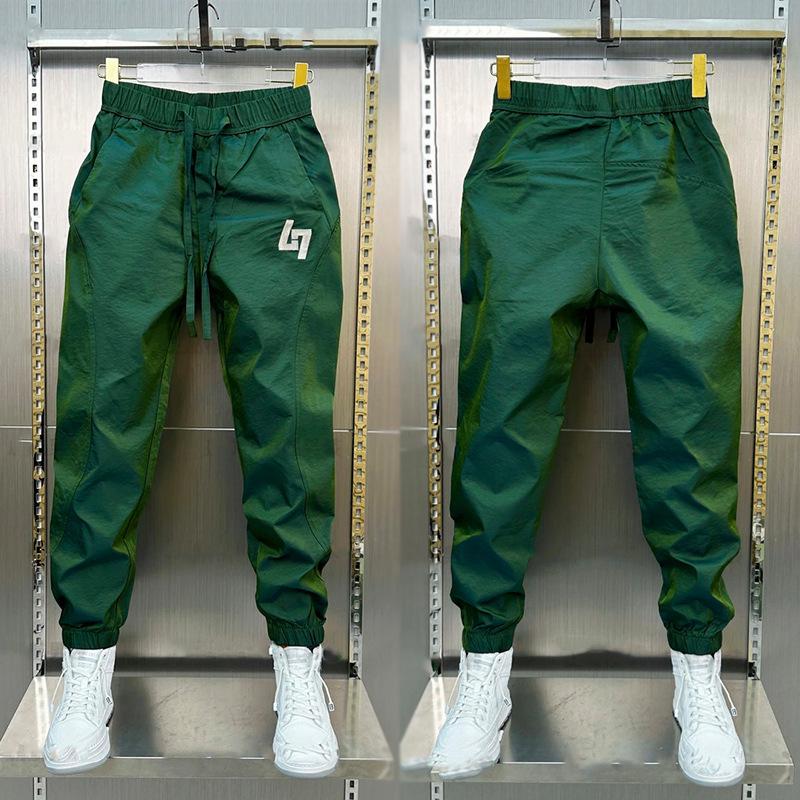 Мужские быстросохнущие гаремные брюки облегающего кроя: Цветовой блок, Эластичная талия, Повседневный летний стиль