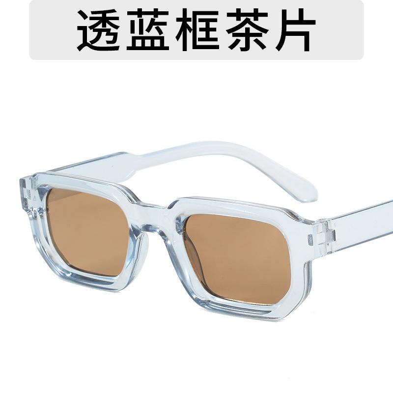 Летние прозрачные солнцезащитные очки голубого цвета с квадратной оправой, простые солнцезащитные очки с пластиковыми зубами