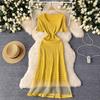 Summer Women Sweet Short Sleeve Knitted Sweater Mesh Patchwork Long Midi Pullover Dresses