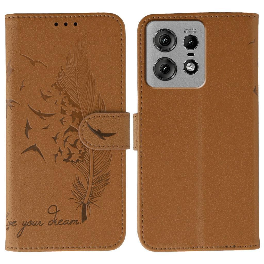 Для Motorola Edge 50 Pro 5G Чехол с тиснением пера Кожаный кошелек Чехол для телефона