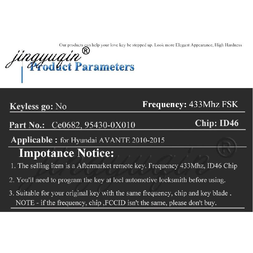 jingyuqin Flip HYN14 Remote Car Key Fob for i10 Avante 2010 2011 2012 2013 2014 2015 433Mhz FSK ID46 Chip 95430-0X010 HM-T030