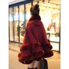 Women 2 Circle Faux Rabbit Fur Cape Poncho Winter Loose Warm Shawl Outerwear Cashmere Cloak Overcoat