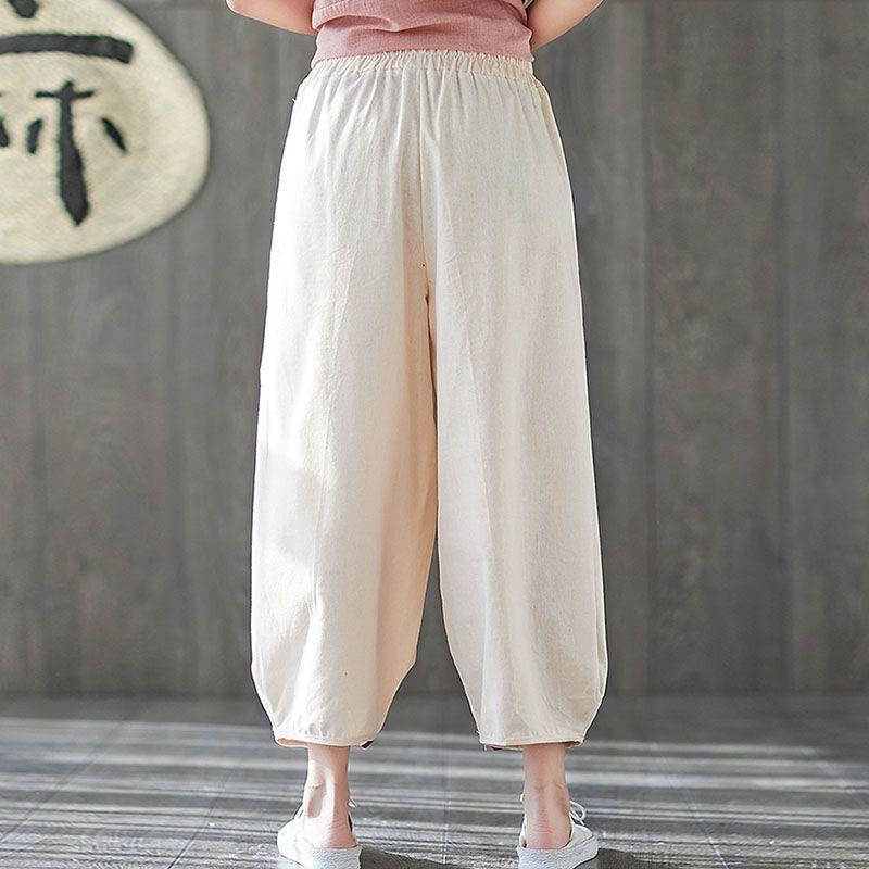 Брюки длиной девять точек Женские Летний Новый Стиль Художественный Ретро Стиль Свободные Повседневные Вышитые Брюки-фонарики Женские