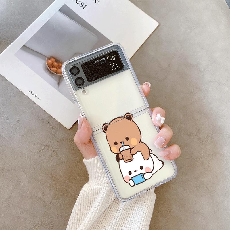 Смешной Мультяшный Чехол для Телефона Пара Dudu Bubu для Samsung Galaxy Z Flip 5 4 6 7 INS Корея Мягкий Чехол для Zflip 4 3 Чехол Парный Coque