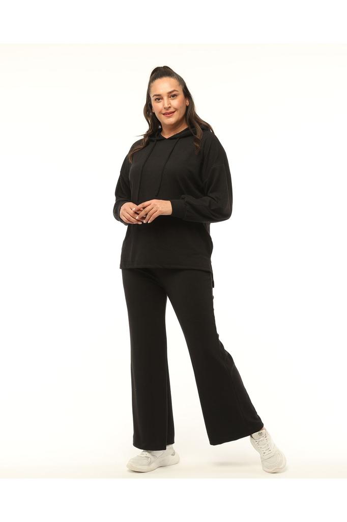 Women's Fashion Big Size Tracksuit Set Green Plus Size Wide Leg Long Sleeve Hooded Tracksuit Set