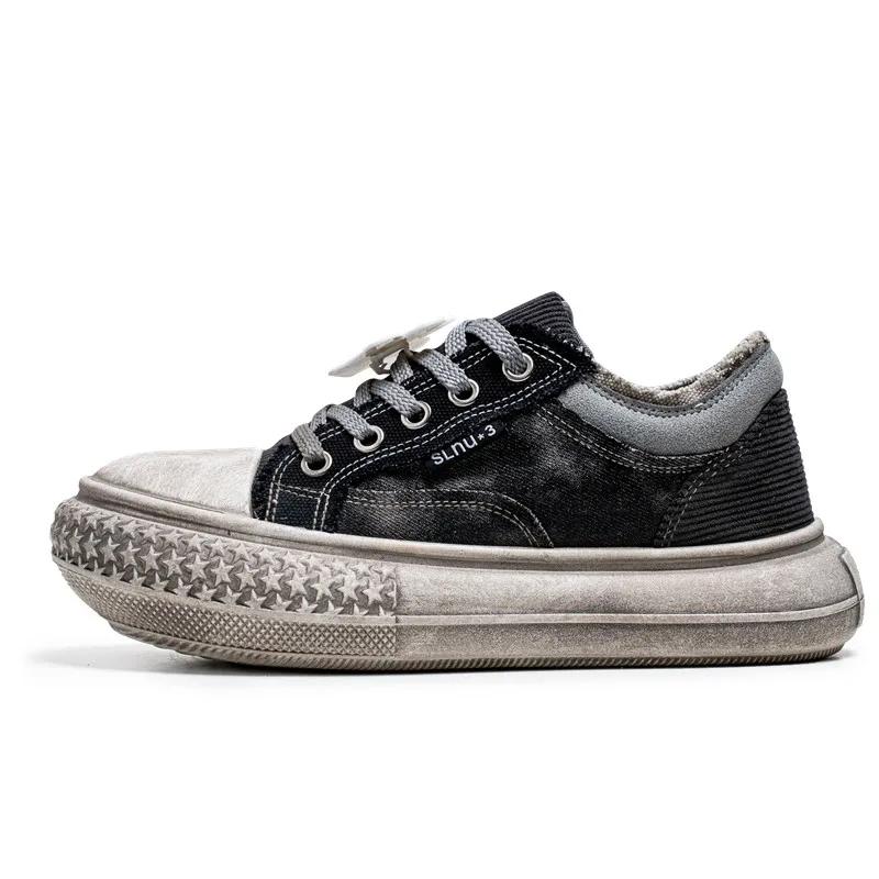 Мужские повседневные винтажные мужские парусиновые туфли 2024 года, новые классические и популярные мужские туфли для скейтбординга с толстой подошвой и большим протектором, размеры 39-44