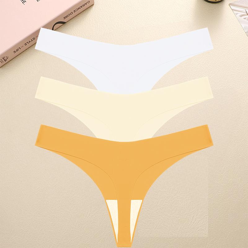 3PCS Seamless Thong Women Ice Silk T-back Intimate Solid Breathable Crotch Briefs Sexy Tanga Multiple 10 Color Lingerie