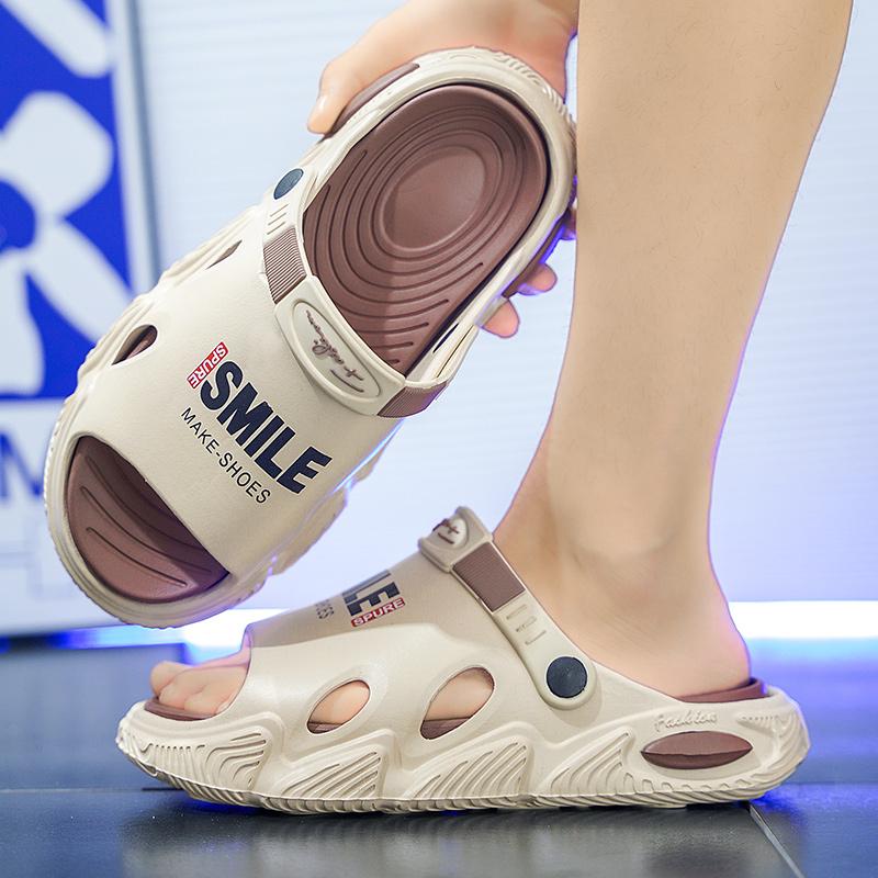 38-45 Men's Plus Size Fashionable One Line Mop Home Casual Slippers Beach Sandals Outdoor Two-piece Slippers