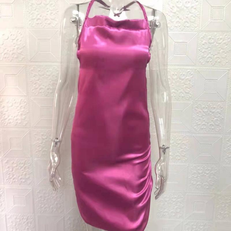 Летнее новое модное облегающее сексуальное платье на бретелях для женщин с открытой спиной, бандажное, однотонное атласное вечернее клубное платье для женщин, элегантное плиссированное повседневное женское платье 26453