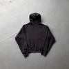 Mens Retro Embroidered Patch Hooded Zip-Up Sweatshirt Set - Black Cotton Fleece Tracksuit Fall