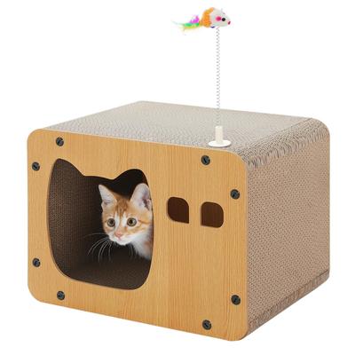 Домик-когтеточка для кошек PAWZ Road, собранный картонный домик из высокопрочного, высокоплотного дерева и бумажной коробки, включает кошачьи игрушки, компактный, простой