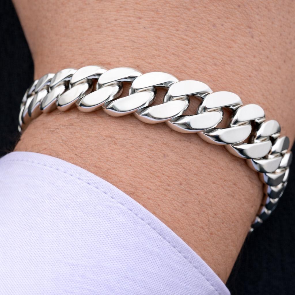 SILVER Men' Bracelet THICK 10mm 925 SILVER Diamond Gift