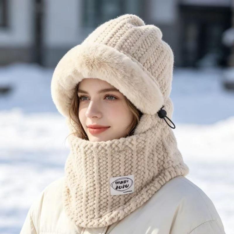 Autumn and winter new scarf integrated pullover hat women's cold and windproof Lei Feng hat warm plush ear protection outdoor hat