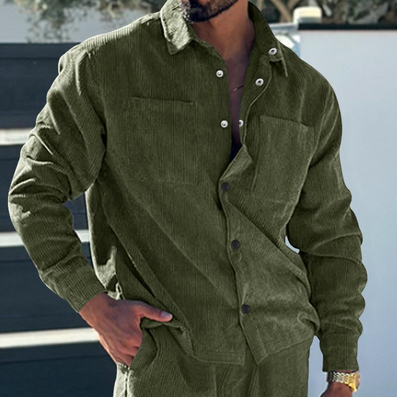 Мужская рубашка с несколькими карманами, облегающий кардиган, вельветовая повседневная мужская куртка, модный топ