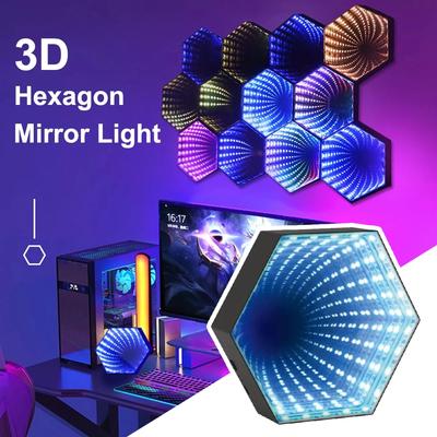 3D шестиугольная зеркальная лампа Настольная лампа для компьютера Окружающее освещение RGB Пульт дистанционного управления Музыка Управление через умное приложение Ночные огни Вечеринка Креативный подарок
