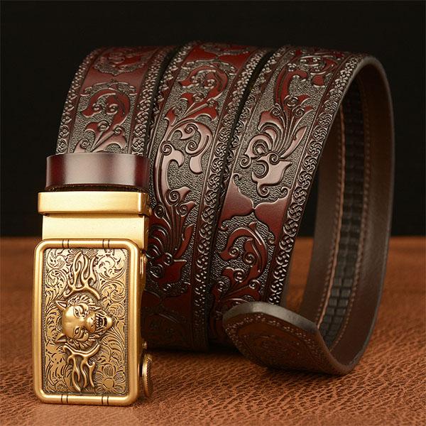 Модный мужской ремень из воловьей кожи, индивидуальный ретро-ремень с автоматической пряжкой из кожи для брюк