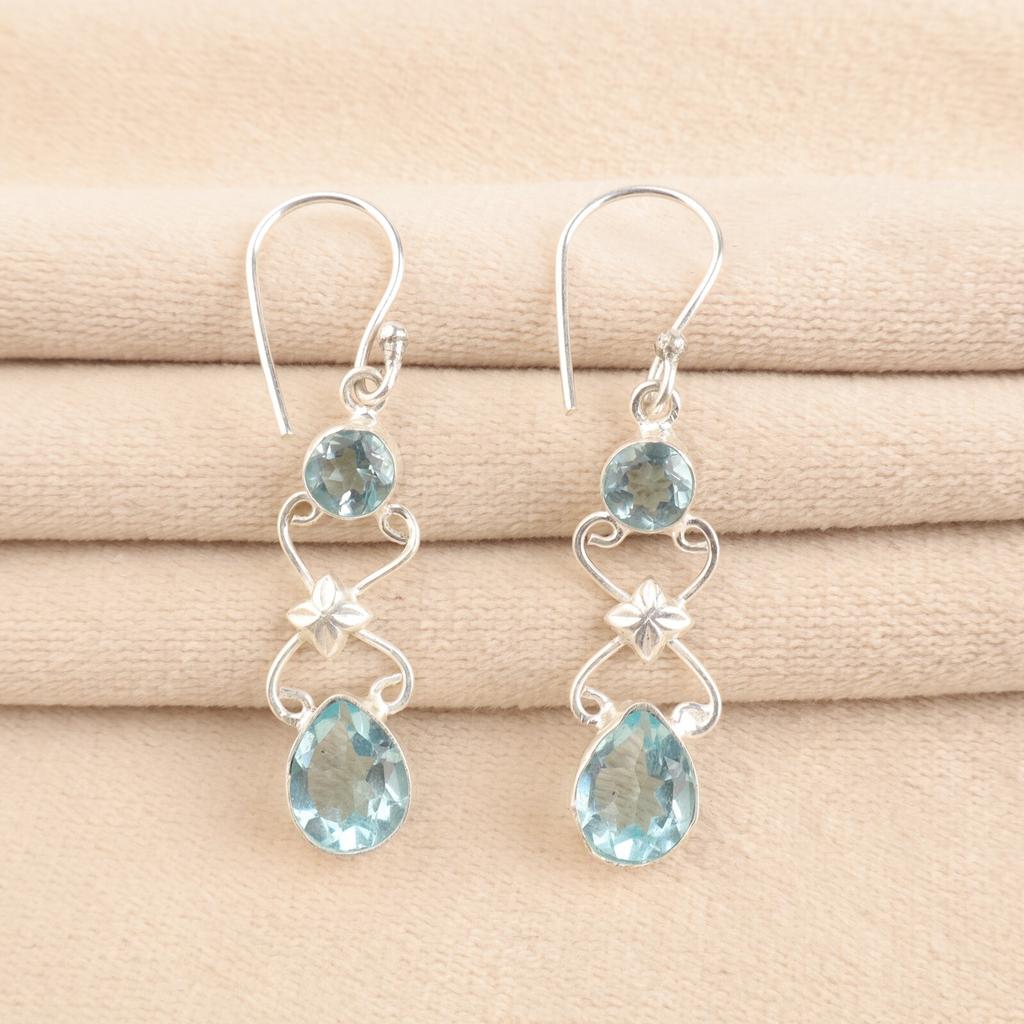 Натуральный голубой топаз, драгоценный камень, ювелирные изделия из серебра 925 пробы, серьги ручной работы 2" EE-156-7