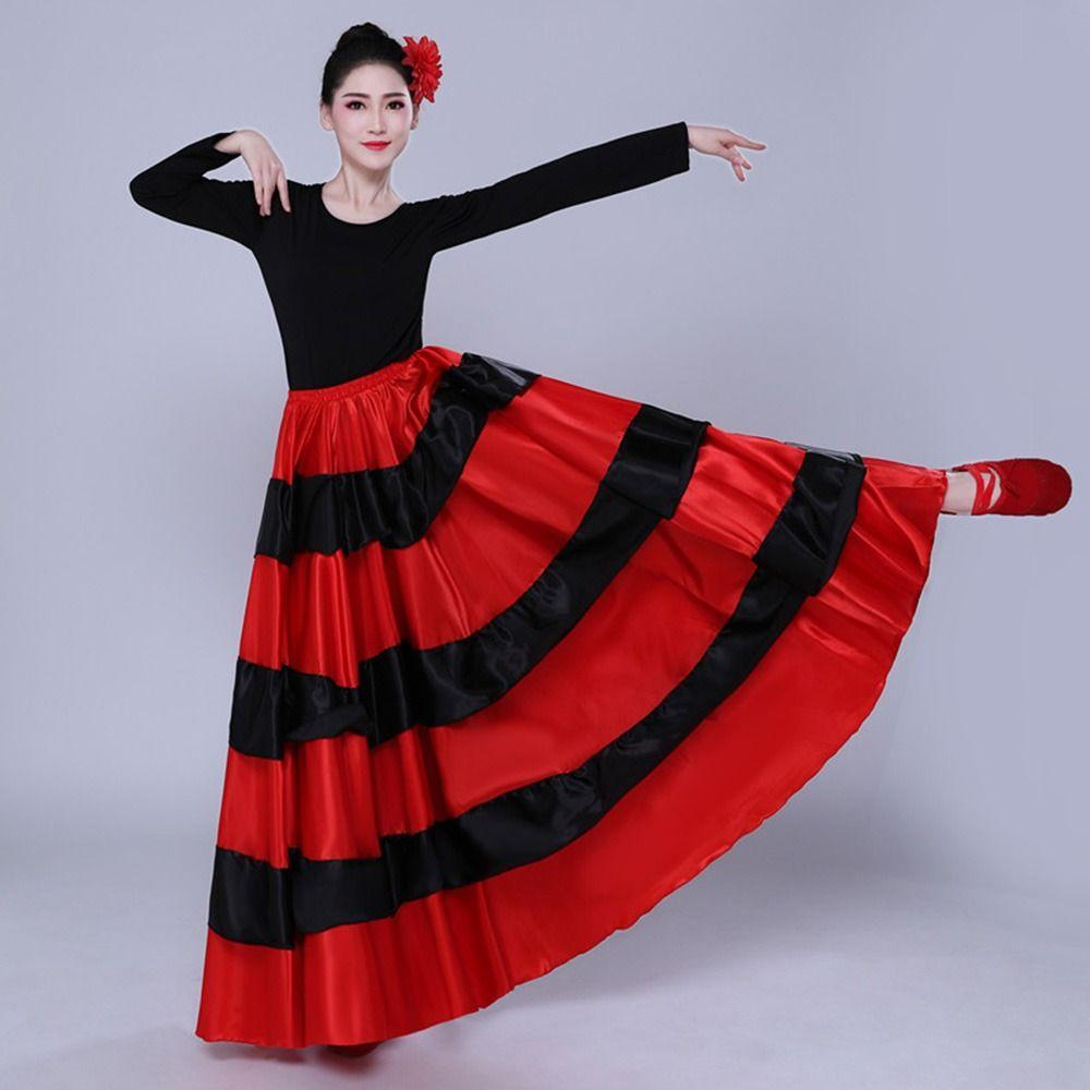Big Swing Belly Dance Costumes Satin Paso Doble Dance Dress Spanish Flamenco Skirt for Women