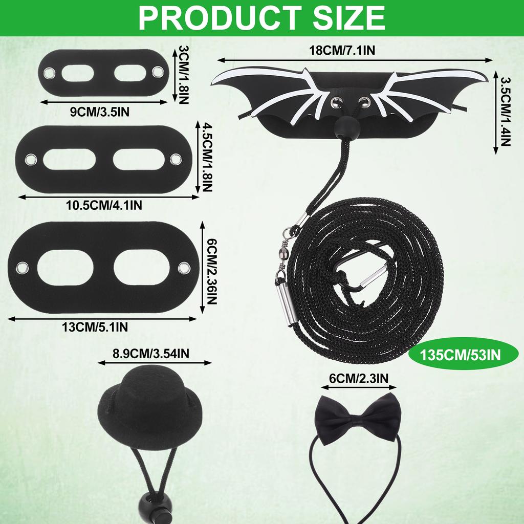 6 шт. регулируемый комплект шлейки и поводка для бородатого дракона, кожаный поводок для рептилий и ящериц с шляпой «летучая мышь» и галстуком-бабочкой для маленьких амфибий