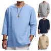 Men's Long Sleeved V-neck Cotton Linen Loose Fitting Shirt