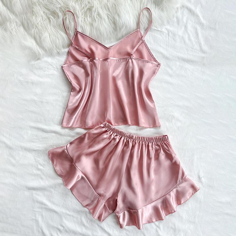 Женский комплект пижамы из искусственного шелка на тонких бретелях с открытой спиной - Повседневный, Модный, Сексуальный, для дома