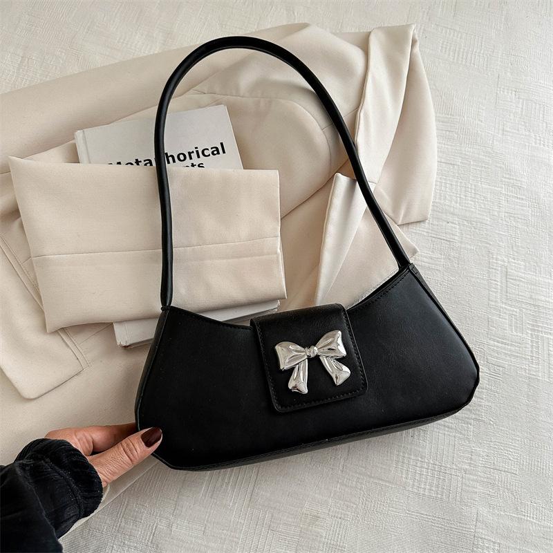 Temperament Simple Fashion Bow Gentle Texture Shoulder Bag Women'S Spring And Summer Armpit Bag Small Square Bag