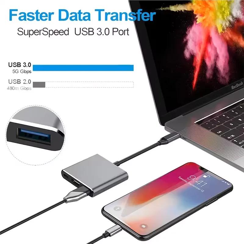 Кабель-конвертер 4K 1080P Type C в HDMI-совместимый/ USB 3.0/ Type C 3 в 1 Thunderbolt 3 Переходник-кабель для переключения на HDMI-совместимый