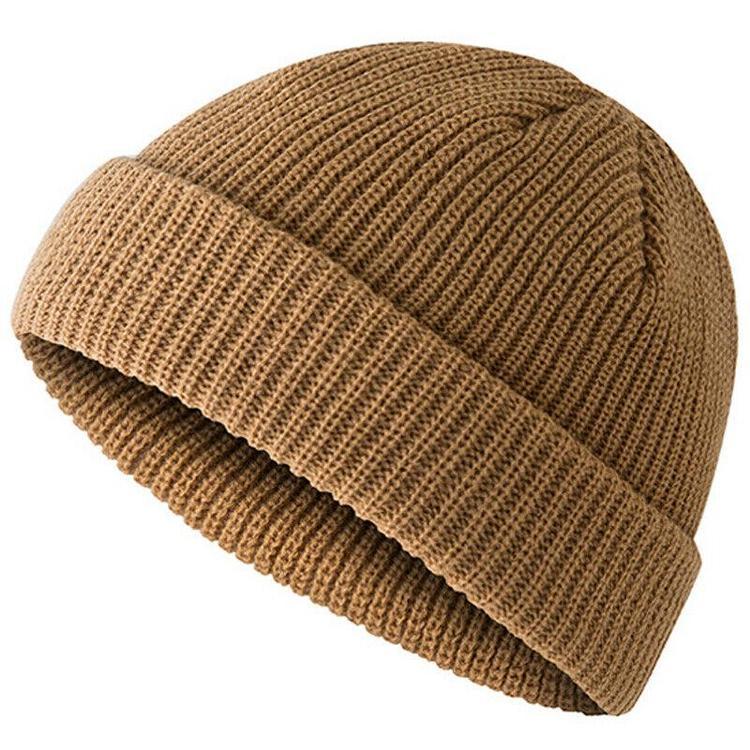 Mens Womens Solid Color Knitted Beanie Fisherman Cap Unisex Winter Warm Ribbed Turn Outdoor Activity Hats