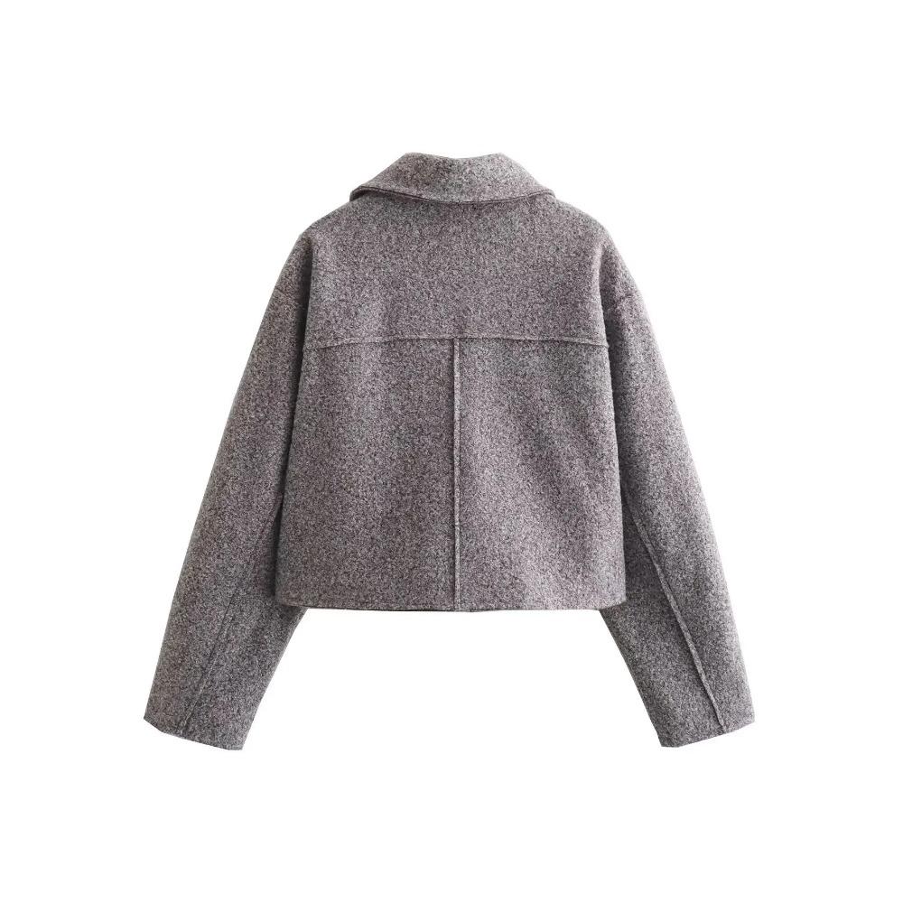 Autumn New Product Women's Fashion and Casual Versatile Polo Collar Long Sleeve Zipper Short Jacket Coat