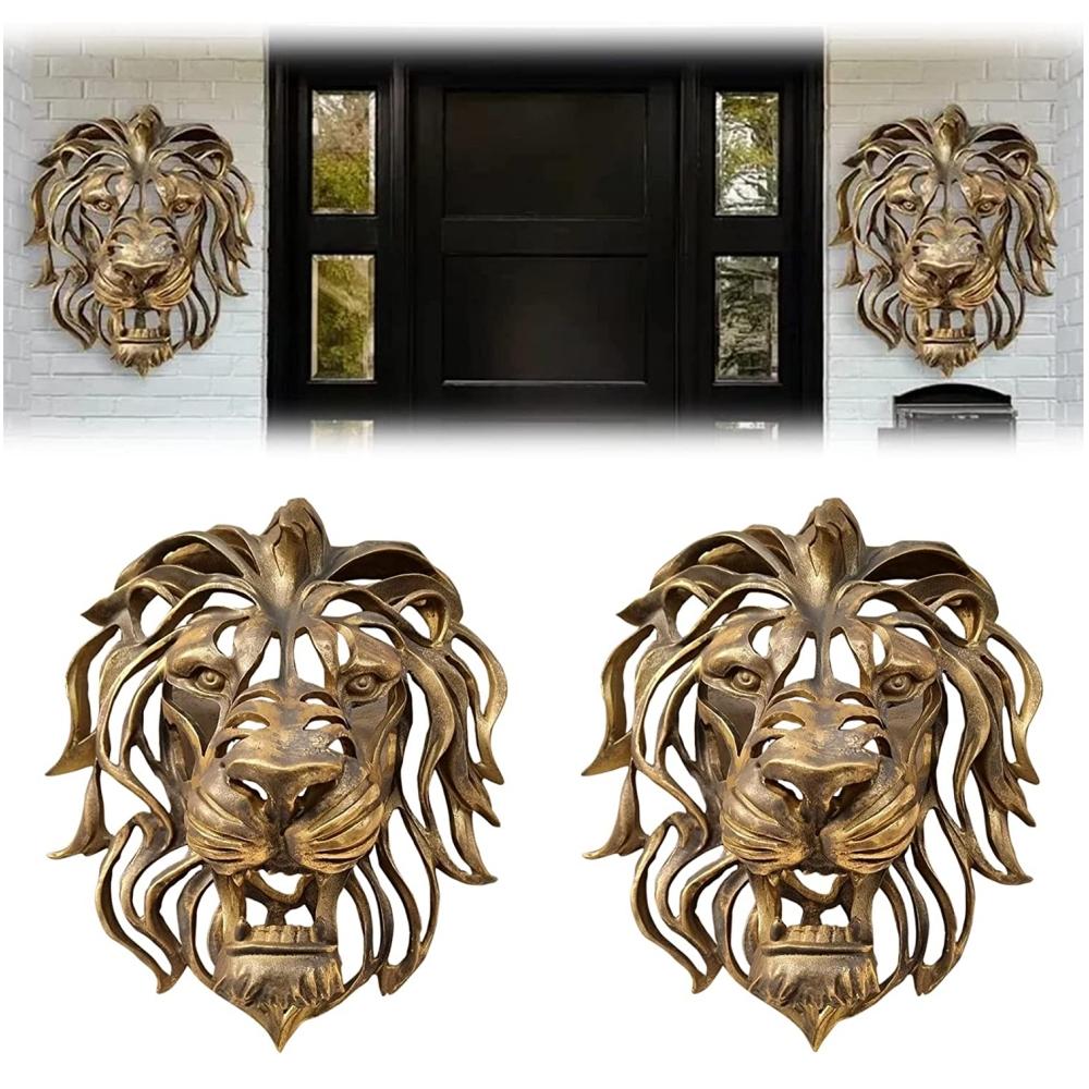 Rare Find Large Lion Head Wall Mounted Art Sculpture Gold Resin Lion Head Art Wall Luxury Decor Kitchen Wall Bedroom Dropshippin
