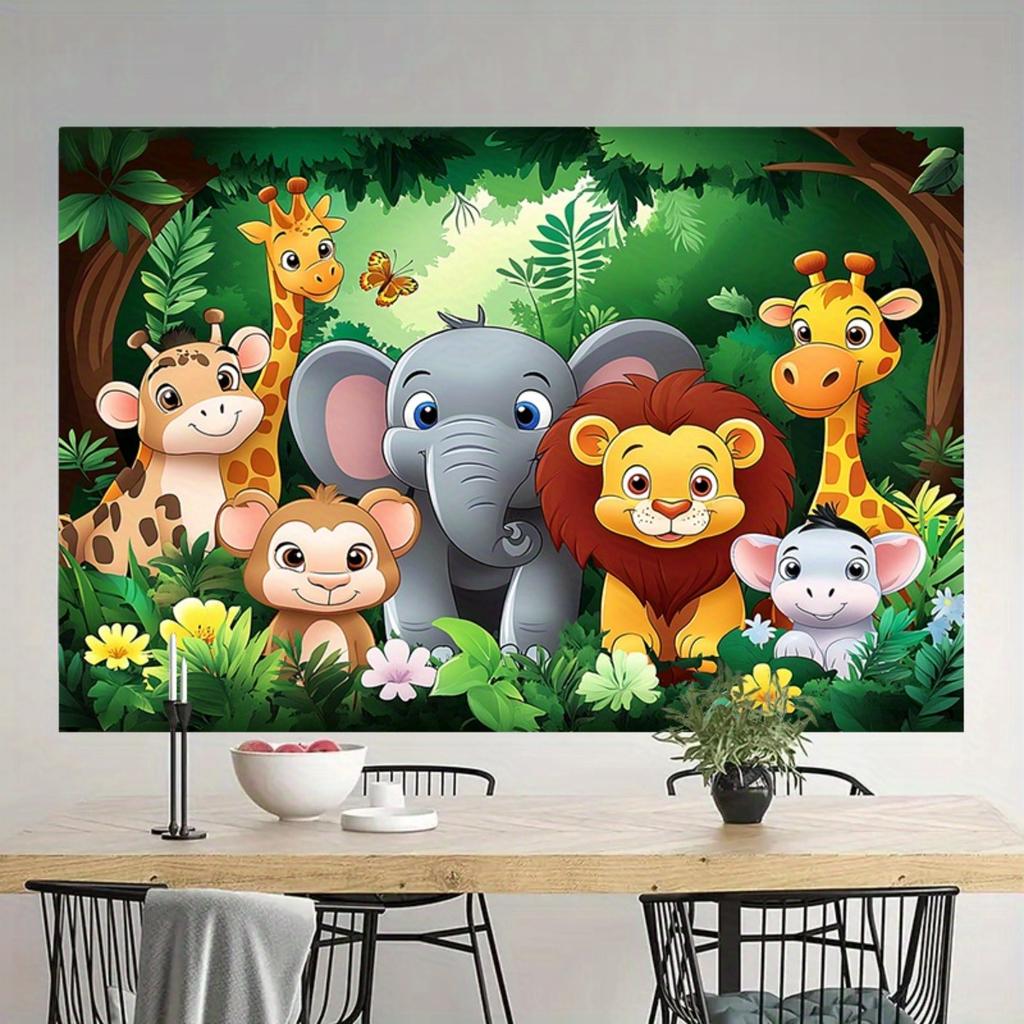 2D plane, 1 piece of jungle-themed wall mural, suitable for birthday celebration events and home decoration