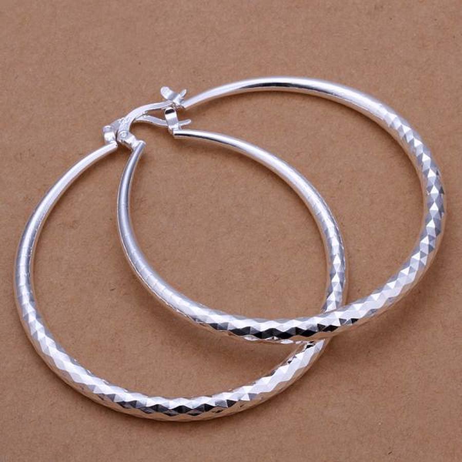 925 Silver Color Big Earring Women Lady 5cm Circle Top Quality Fashion Wedding Beautiful Women Jewelry