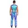 Mens Shiny Metallic Sleeveless Full Length Zipper Jumpsuit Bodysuit