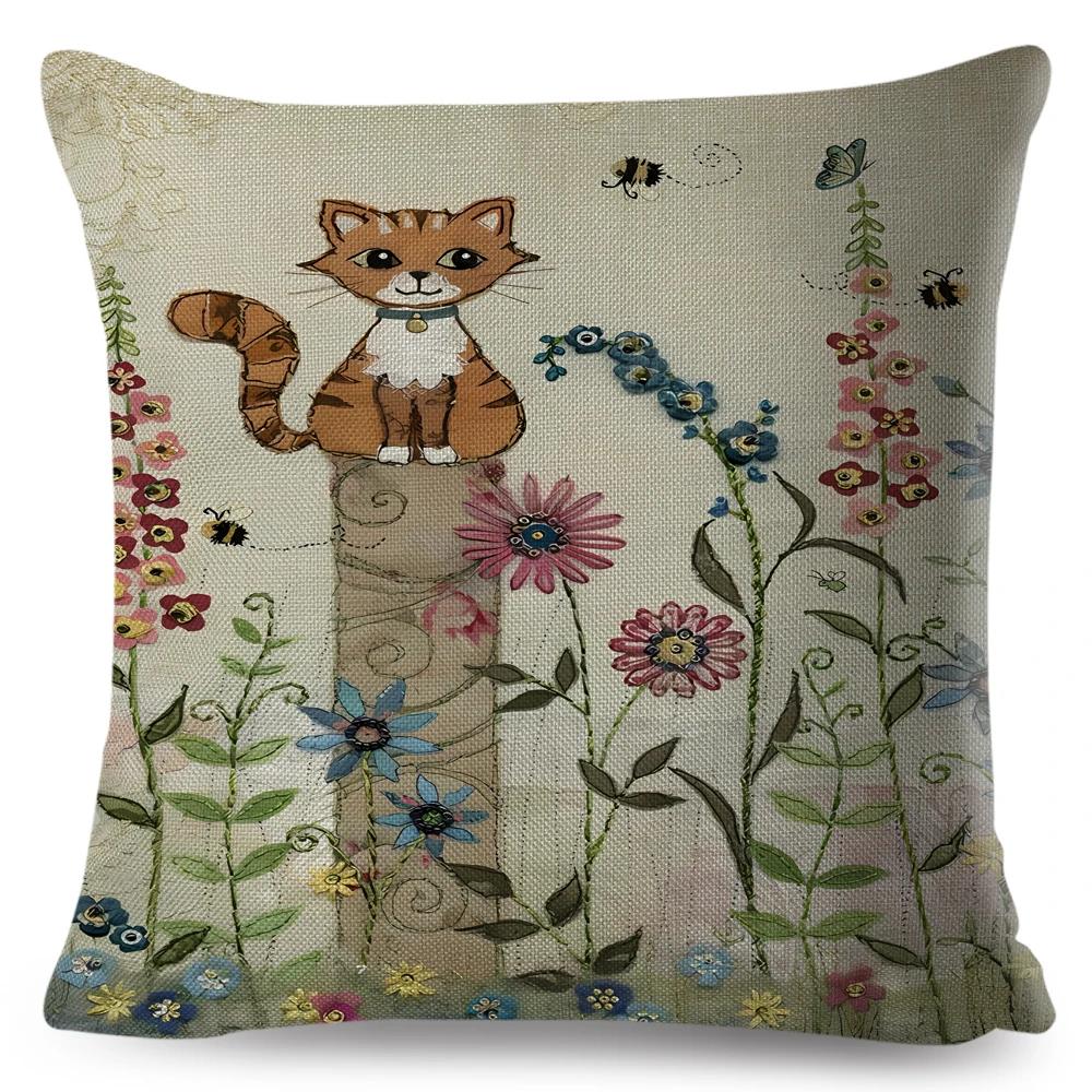 Милый Элегантный Чехол для Подушки с Черным Котом, Двусторонняя Печать, Декор, Мультяшный Животный Наволочка для Дивана, Дома, Автомобиля, Льняная Наволочка для Подушки