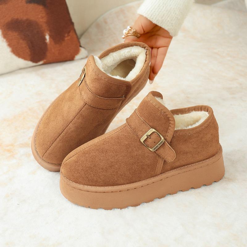 Cotton Shoes Women Winter Velvet Outward Wear 2025 New One-foot Slip Platform Heightened Big-head Bread Shoes Snow Boots