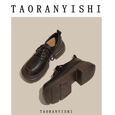 Новая модная маленькая кожаная обувь женская весенняя универсальная женская обувь на шнуровке спереди на толстом каблуке одинарная обувь детская