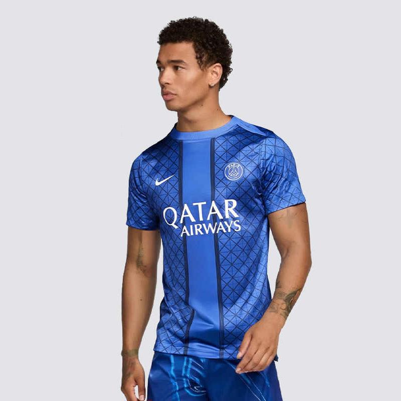 Nike Тренировочная разминочная футболка с коротким рукавом ФК «Пари Сен-Жермен» сезон 25-26 Мужские топы Синий HJ7150-406