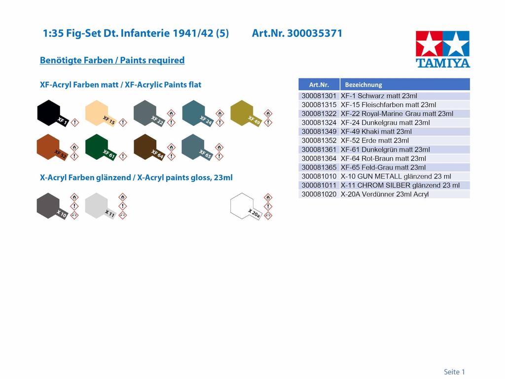 Tamiya Military Miniature Series 371 German Infantry Period Plastic Model Kit 35371 1/35 No. Set, Mid-War