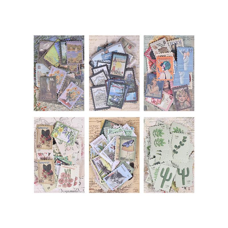 Винтажные литературные марки-наклейки - Серия «Музей филателии» для журналов и поделок DIY