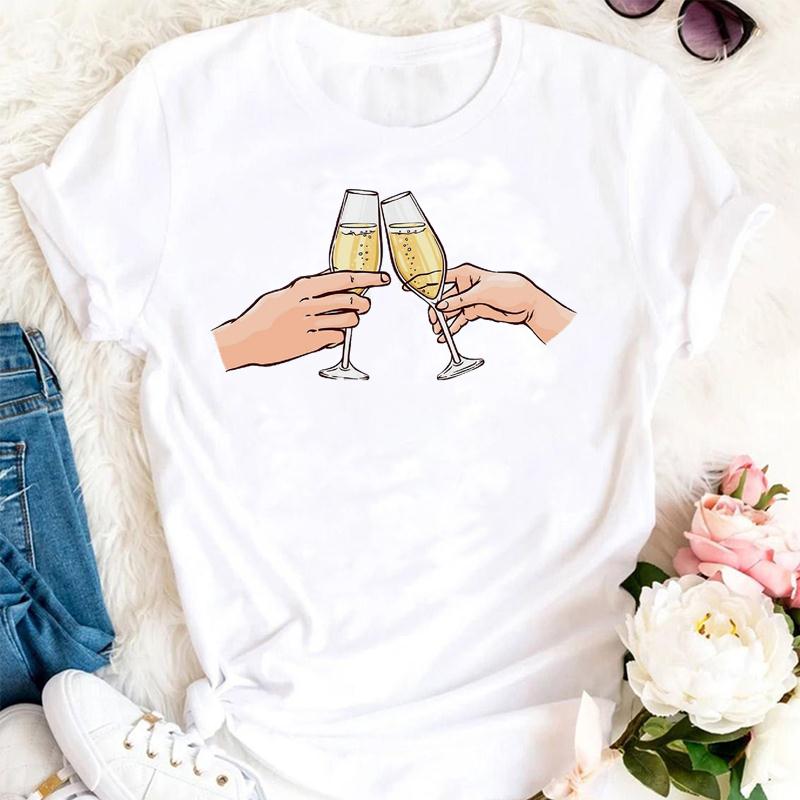 Women Summer Wine Funny Printed 90s Trend Style Cartoon Fashion Short Sleeve Clothes Stylish Top Lady Print 2025 TShirt