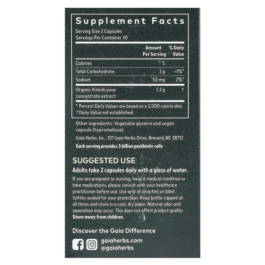 Kimchi Postbiotic, Veggie Liquid Phyto Capsules 60 (0.6G Per Capsule)