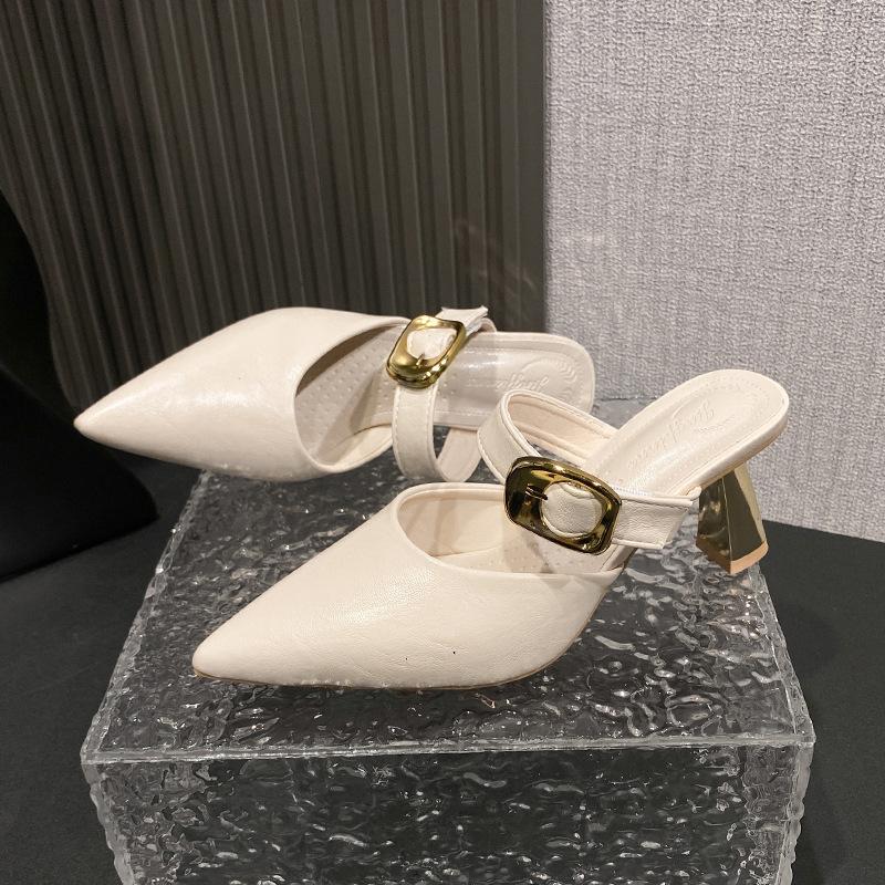 Туфли-шлепанцы на тонком каблуке, босоножки с острым носком, сексуальный высокий каблук, 2025, женственность, весна и лето, сумка-голова, новые полушлепанцы