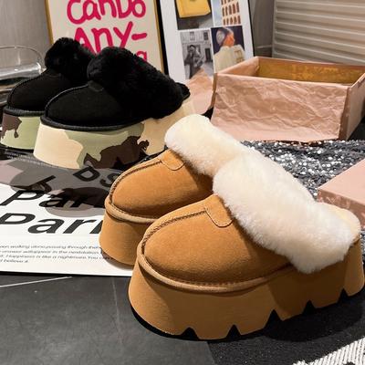 Кожаная шерстяная обувь на платформе, на супервысоком каблуке, с камуфляжным носком-мешком, полушлепанцы, зимние хлопковые женские туфли